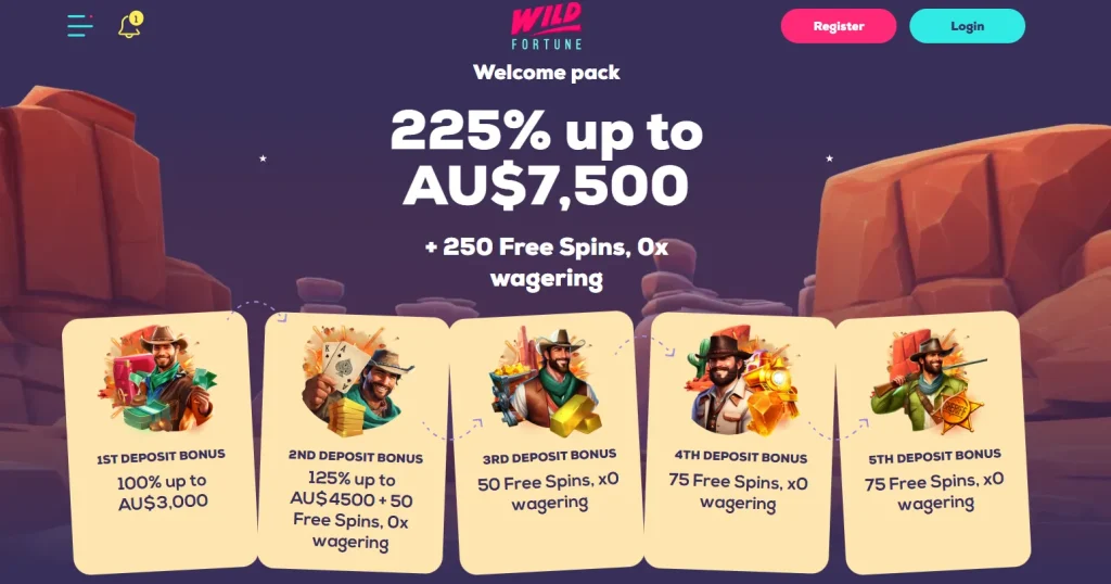 Wild Fortune Australian bonuses page
