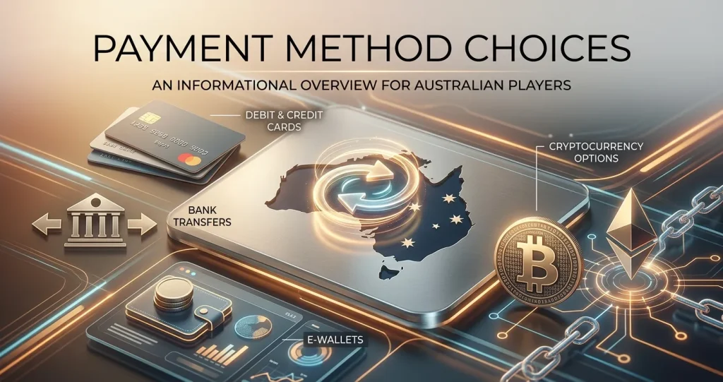 Editorial illustration of Australian dollar casino payment categories