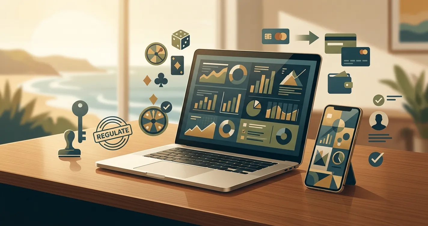 Editorial illustration of an Australia-focused online casino review