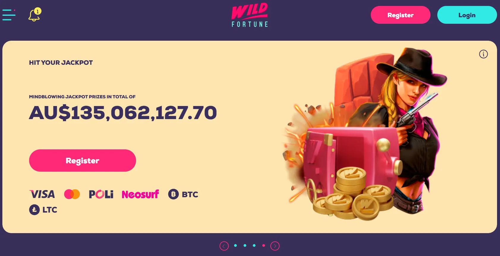 Current Wild Fortune Australia-localised landing page